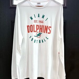 MIAMI DOLPHINS Men’s White Long Sleeve NFL Tee by Majestic XL New w/o Tags